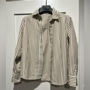 Reformation Tan and White Striped Buttondown Shirt